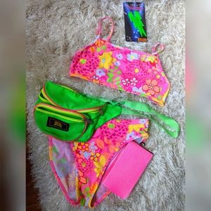 SOLD ~ Y2K neon flower rave set / swimsuit